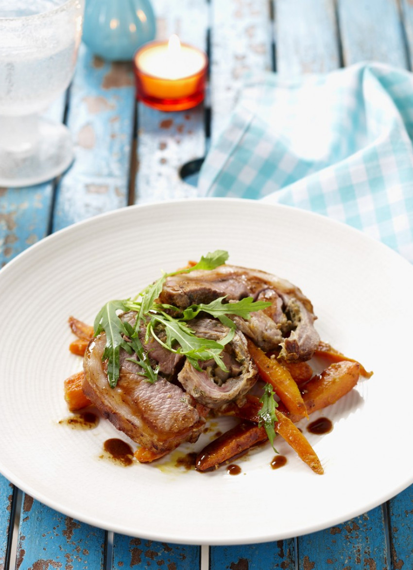 Roasted Loin of Lamb with Orange and Cumin Glazed Carrots