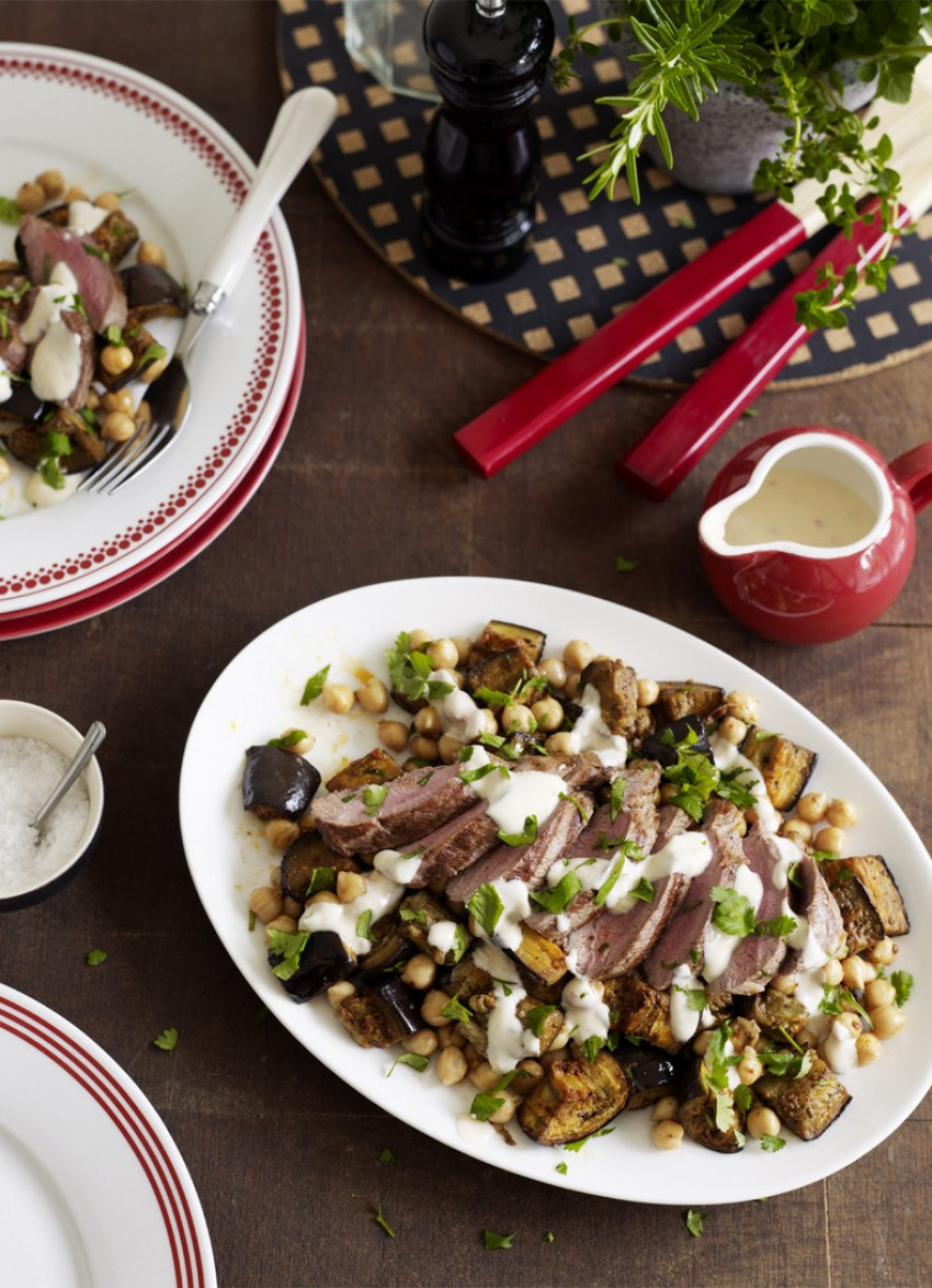 Spicy Eggplant, Chickpea and Lamb Salad 