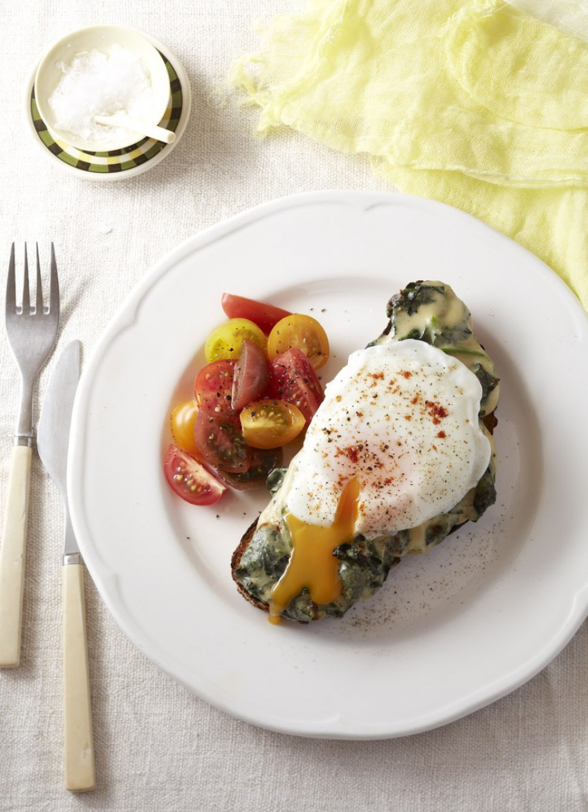 Poached Eggs and Spinach on Cheesy Sourdough Toast