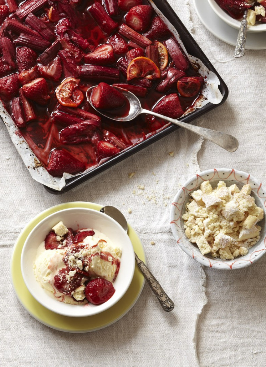 Roasted Rhubarb and Strawberries with Orange and Balsamic Vinegar