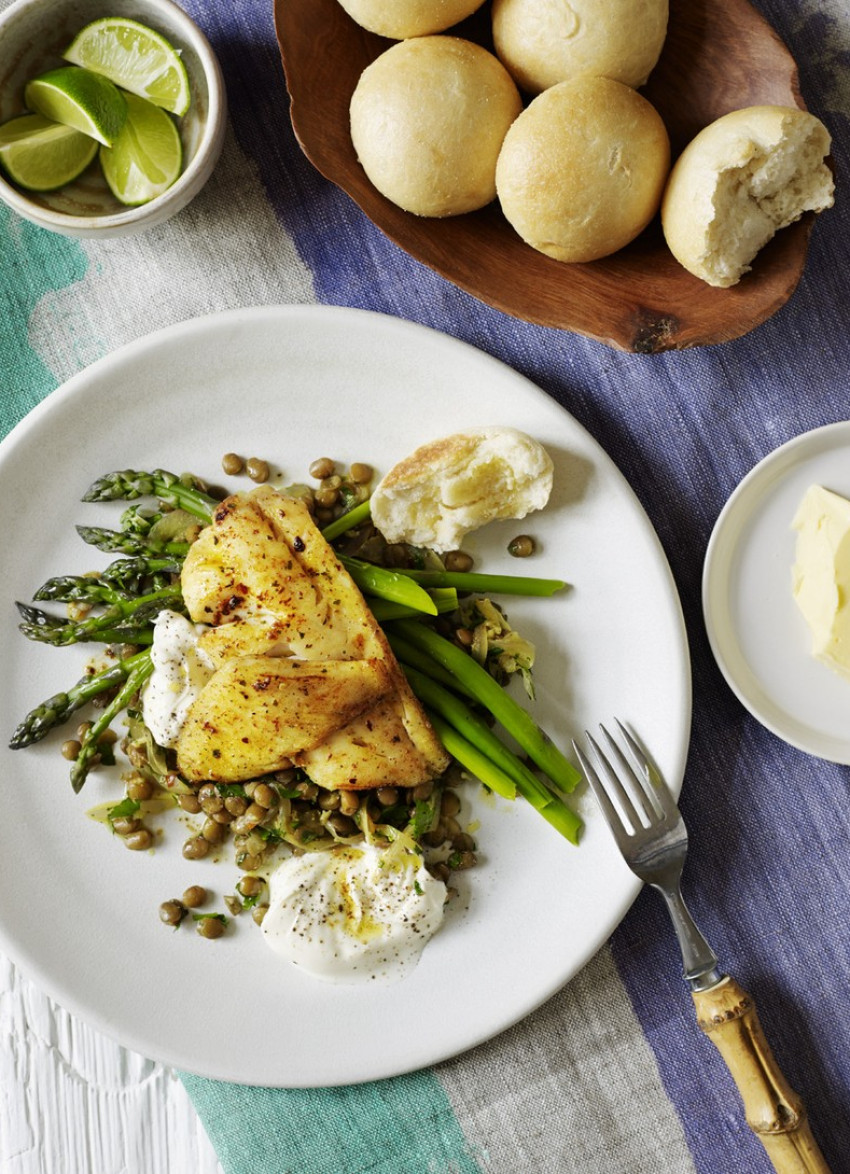 Spiced Fish on Lentil and Herb Salad