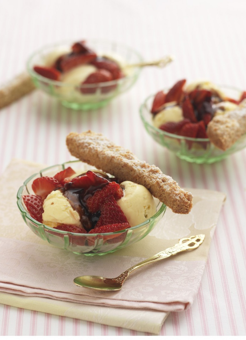 Spiced Strawberries, Ice Cream and Coconut Shortbread