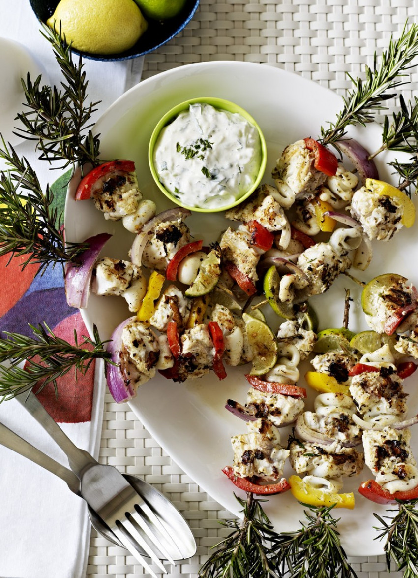 Monkfish and Squid Souvlaki with Herb Dressing