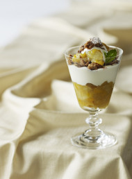 Pear and Apricot Compote with Fruit Bread Crumble