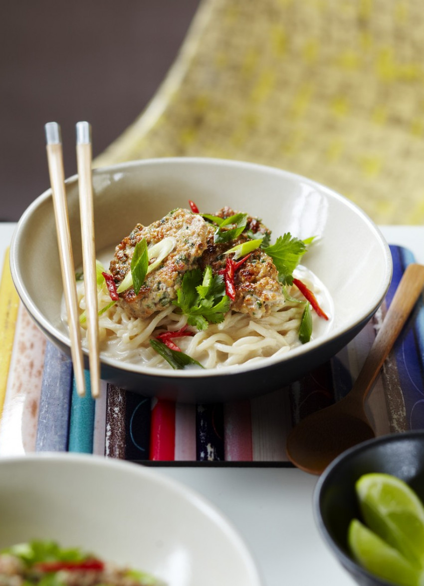 Prawn and Pork Cakes with Noodles and Broth