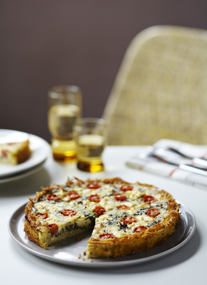 Potato Crusted Silverbeet and Feta Tart