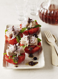 Tomato and Preserved Tuna Salad with Black Olive Dressing