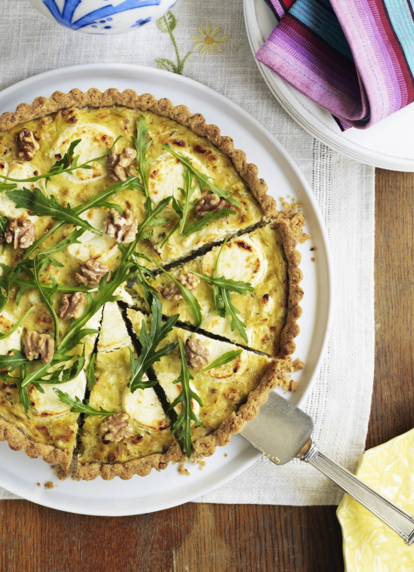Leek and Goats Cheese Tart with Walnut Pastry