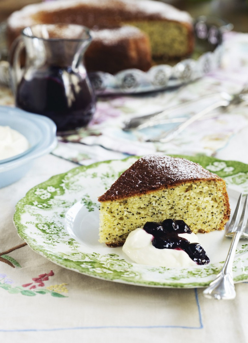 Lemon, Yoghurt and Poppy Seed Cake with Blueberry Sauce