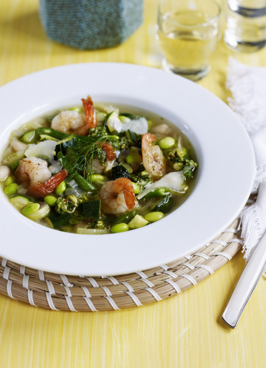 Summer Minestrone with Garlic Prawns