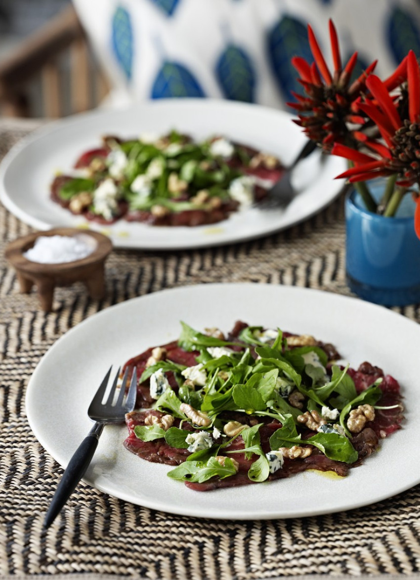 Beef Carpaccio with Balsamic, Walnuts and Blue Cheese