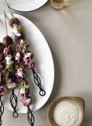 Merguez Sausage and Eggplant Kebabs with Pomegranate Dressing