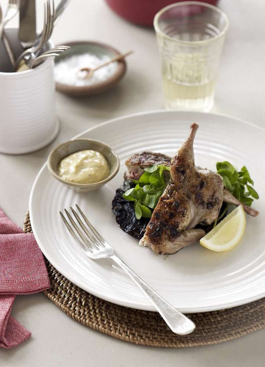 Quail and Mushrooms with Rosemary Aioli