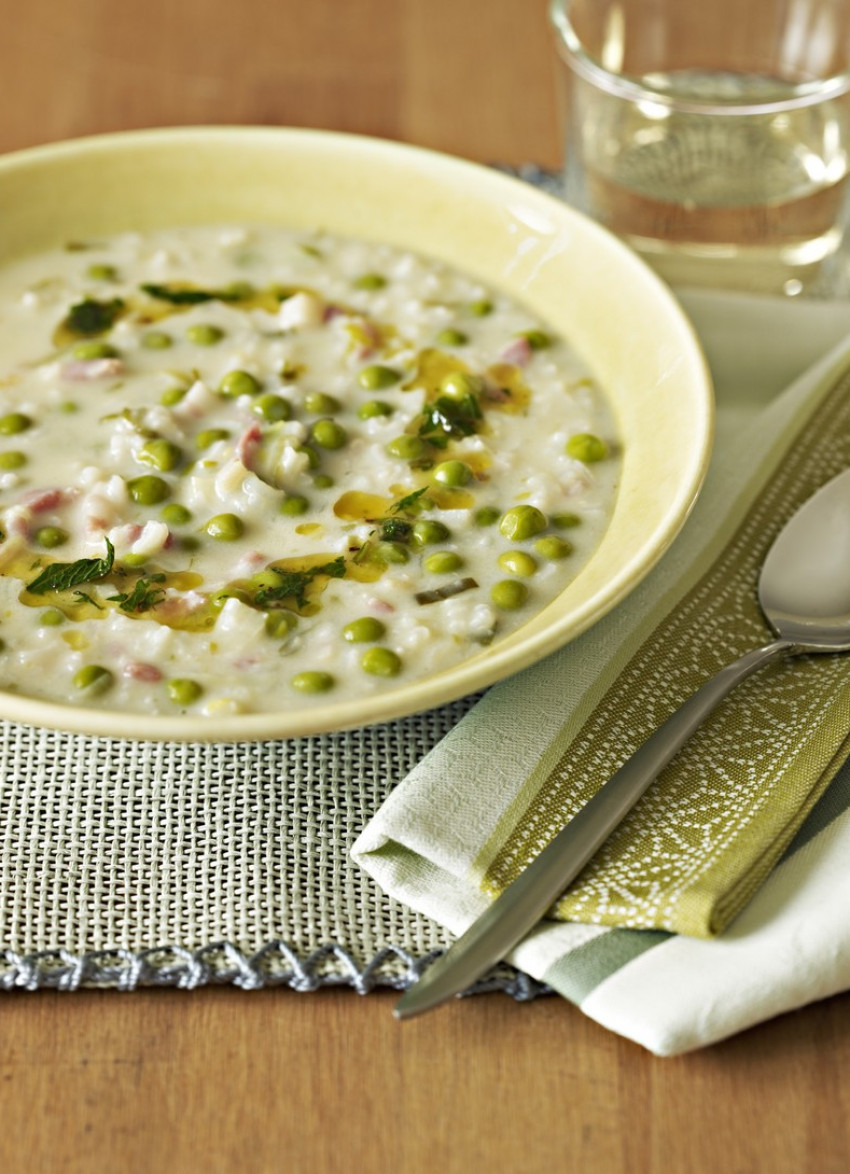 Pea and Rice Soup with Brown Butter and Mint