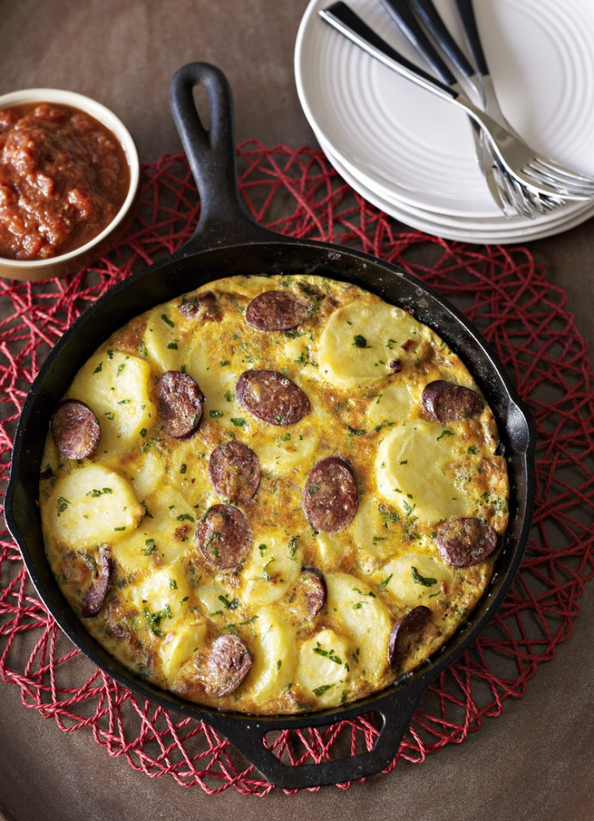 Potato and Chorizo Tortilla with Tomato Chutney