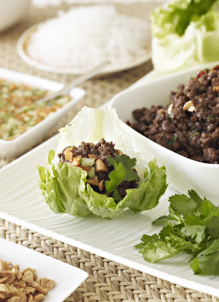 Satay Beef, Glass Noodles and Lettuce Rolls