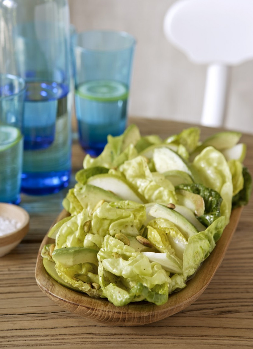 Pear, Avocado and Mixed Greens with Pistachio and Tarragon Dressing