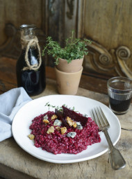 Beetroot Risotto with Gorgonzola Picante and Crumbled Walnuts