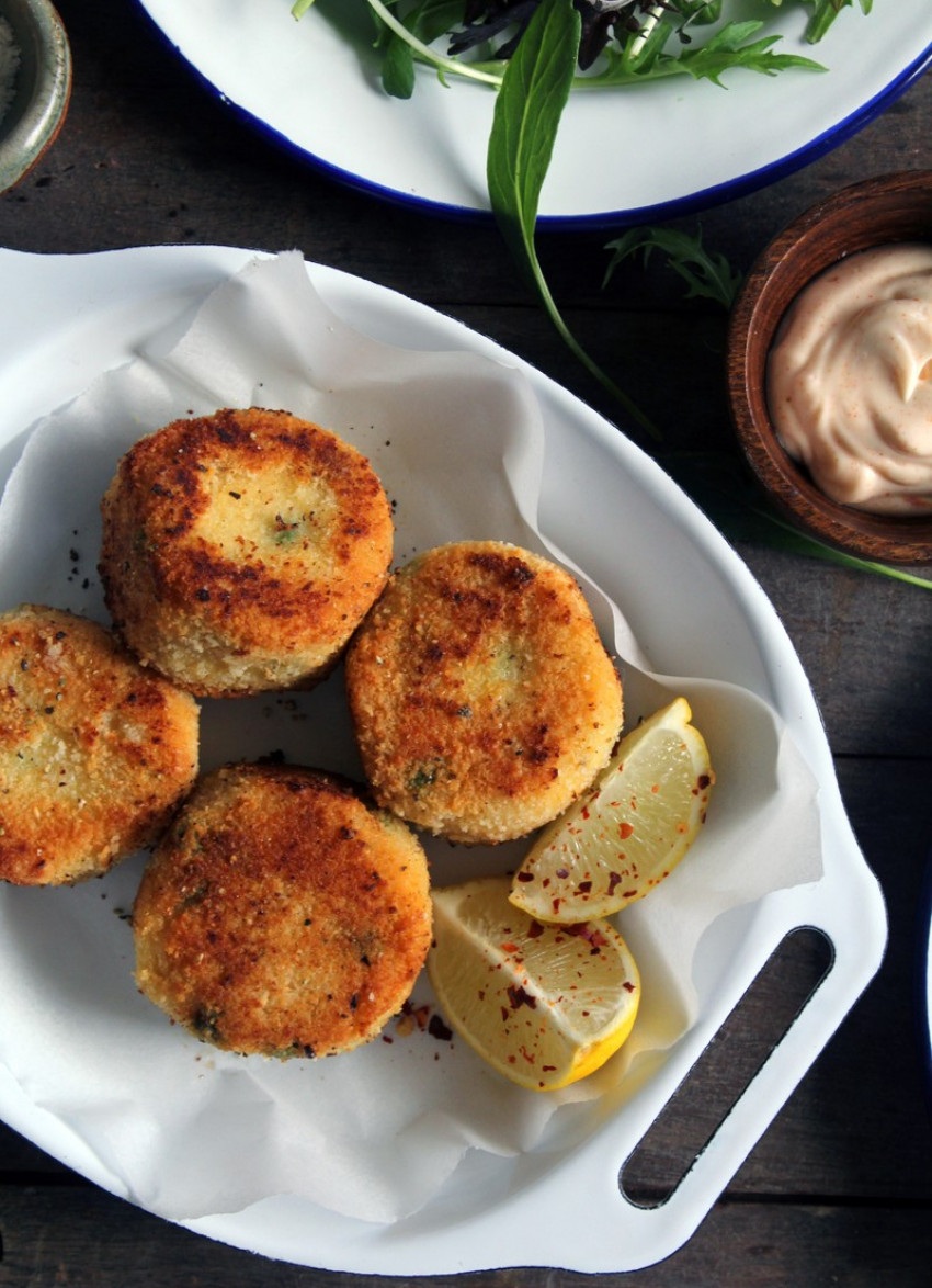 Millet Risotto Cakes with Parmesan and Peas 