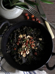 Braised Puy Lentils with Mushrooms, Rosemary and Hazelnuts