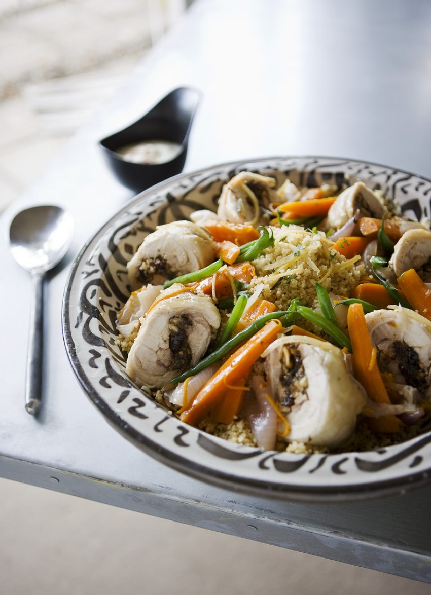 Steamed Moroccan Chicken with Couscous and Preserved Lemon