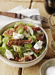 Broad Bean and Fennel Salad with Crisp Bacon, Goats Cheese and Mint Dressing