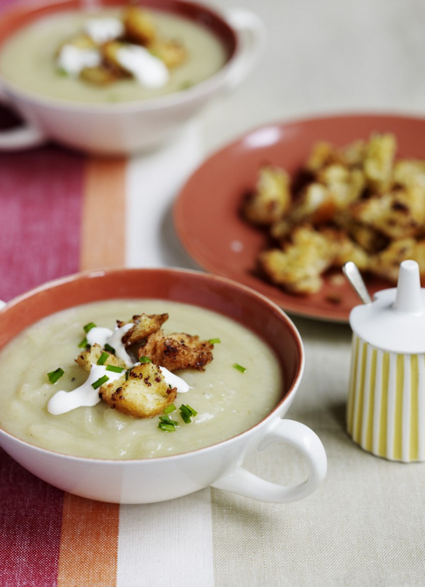 Jerusalem Artichoke and Potato Soup with Mustard Croutons