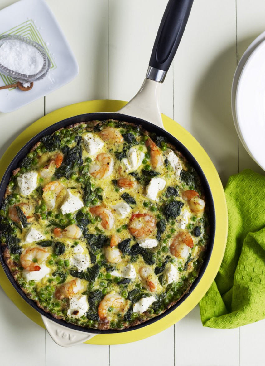 Pea, Feta and Prawn Frittata