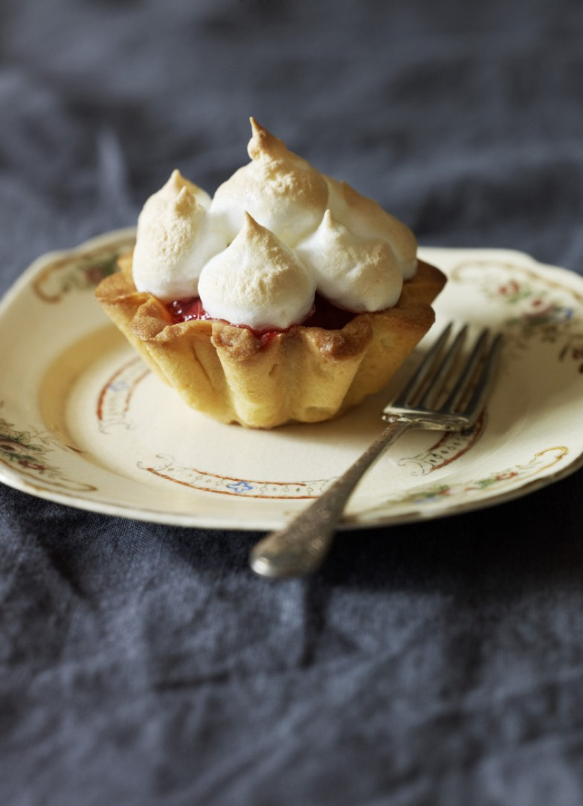 Rhubarb and Raspberry Meringue Tarts