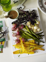 Roasted Spring Vegetables with Miso and Ginger Dressing 