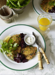 Haloumi, Pea and Mint Fritters