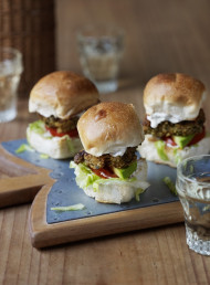 Falafel Chicken Sliders with Sesame and Feta Mayo
