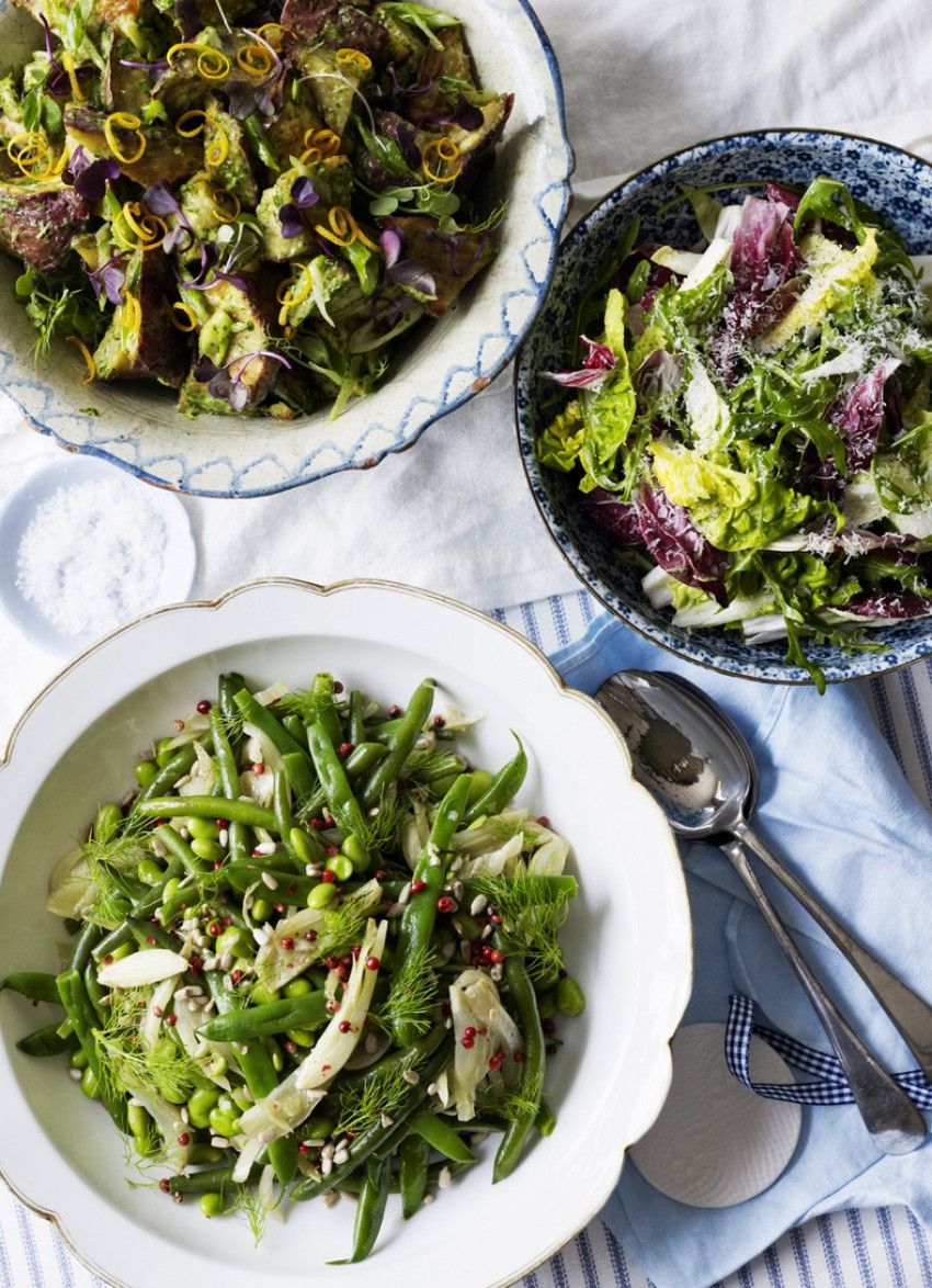 Green Bean, Edamame Bean and Fennel Salad with Pink Peppercorn Dressing