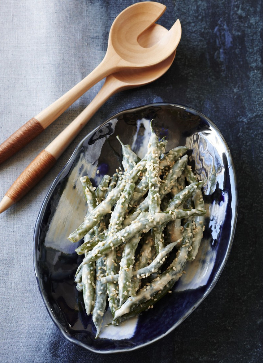 Green Beans with Toasted Sesame, Tofu and Wasabi Dressing 