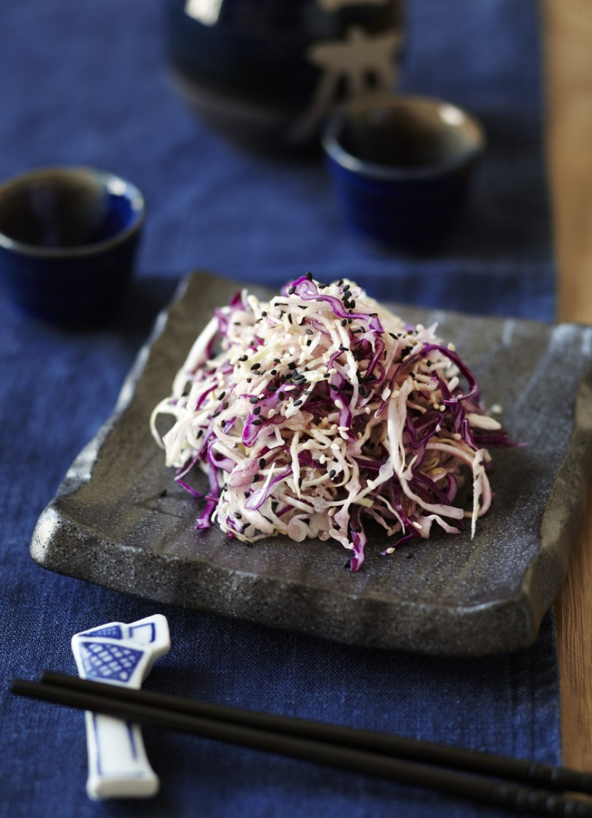 Shaved Cabbage with Soy and Lemon Dressing 