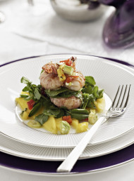 Prawns in Bacon with Mango and Avocado Salad