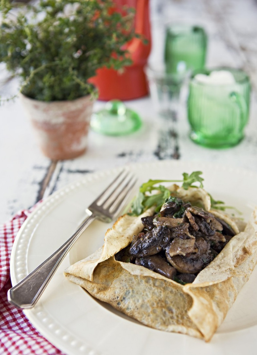 Buckwheat Galettes with Bacon and Mushrooms