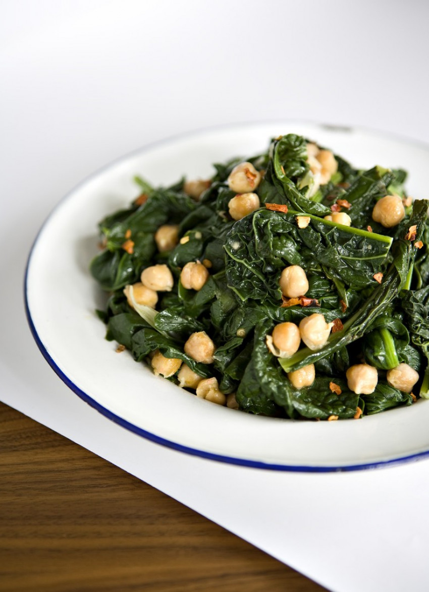 Wilted Greens with Fried Chick Peas