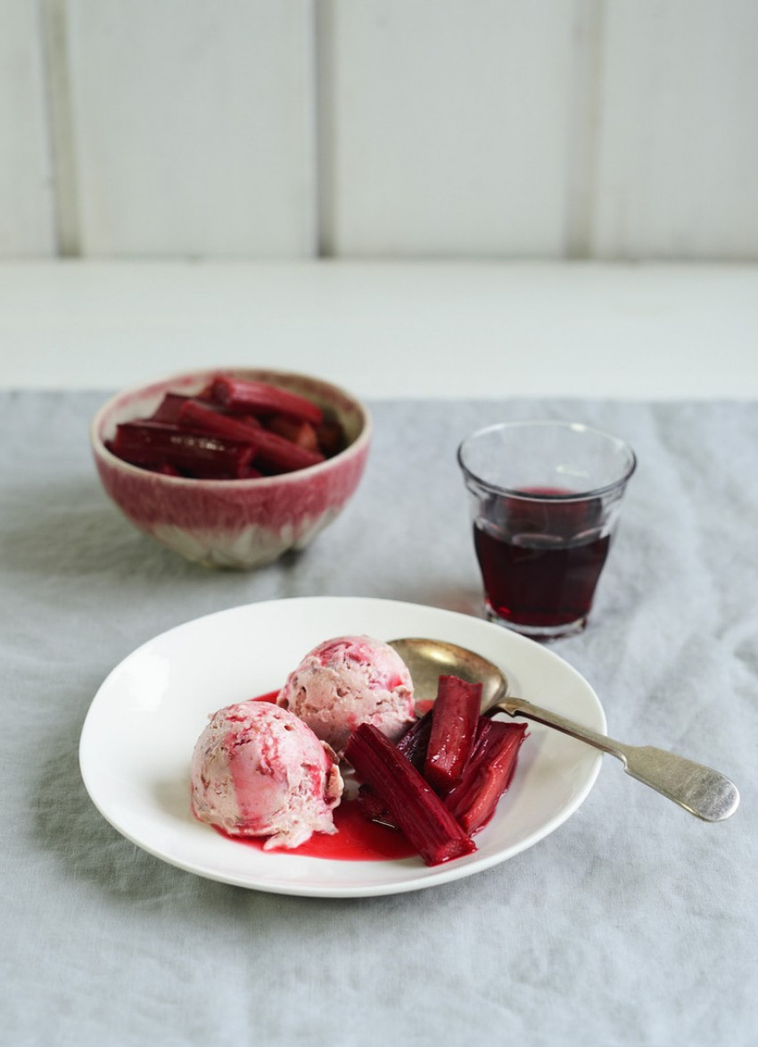 Rhubarb Ice Cream with Roast Rhubarb