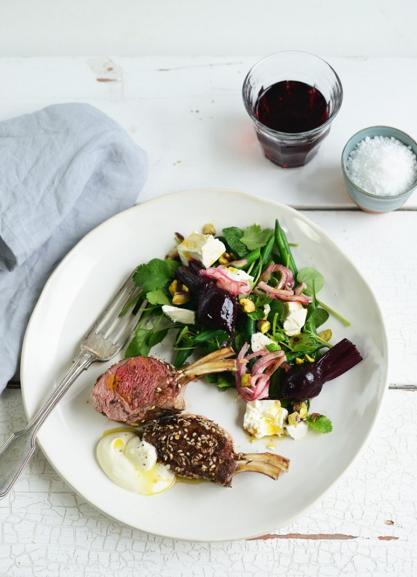 Spice-Crusted Lamb Rack with Spinach and Baby Beet Salad » Dish Magazine