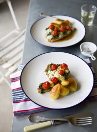 Pork Cutlets with Cherry Tomatoes and Blue Cheese
