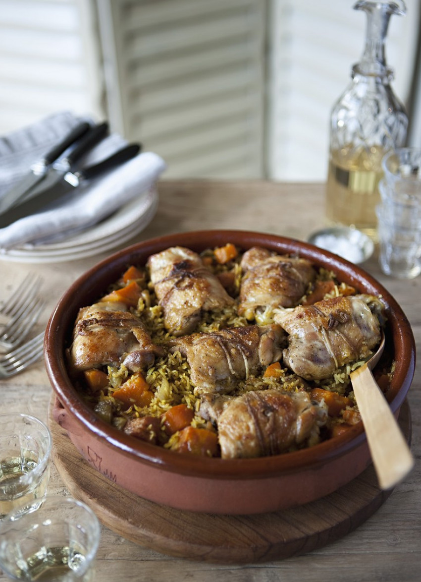 Baked Moroccan Chicken with Pumpkin and Rice