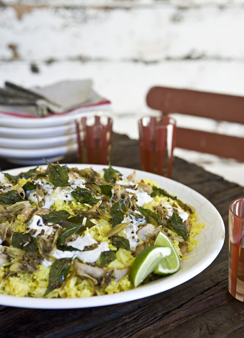 Crispy Fish and Rice Salad with Spiced Yoghurt Dressing