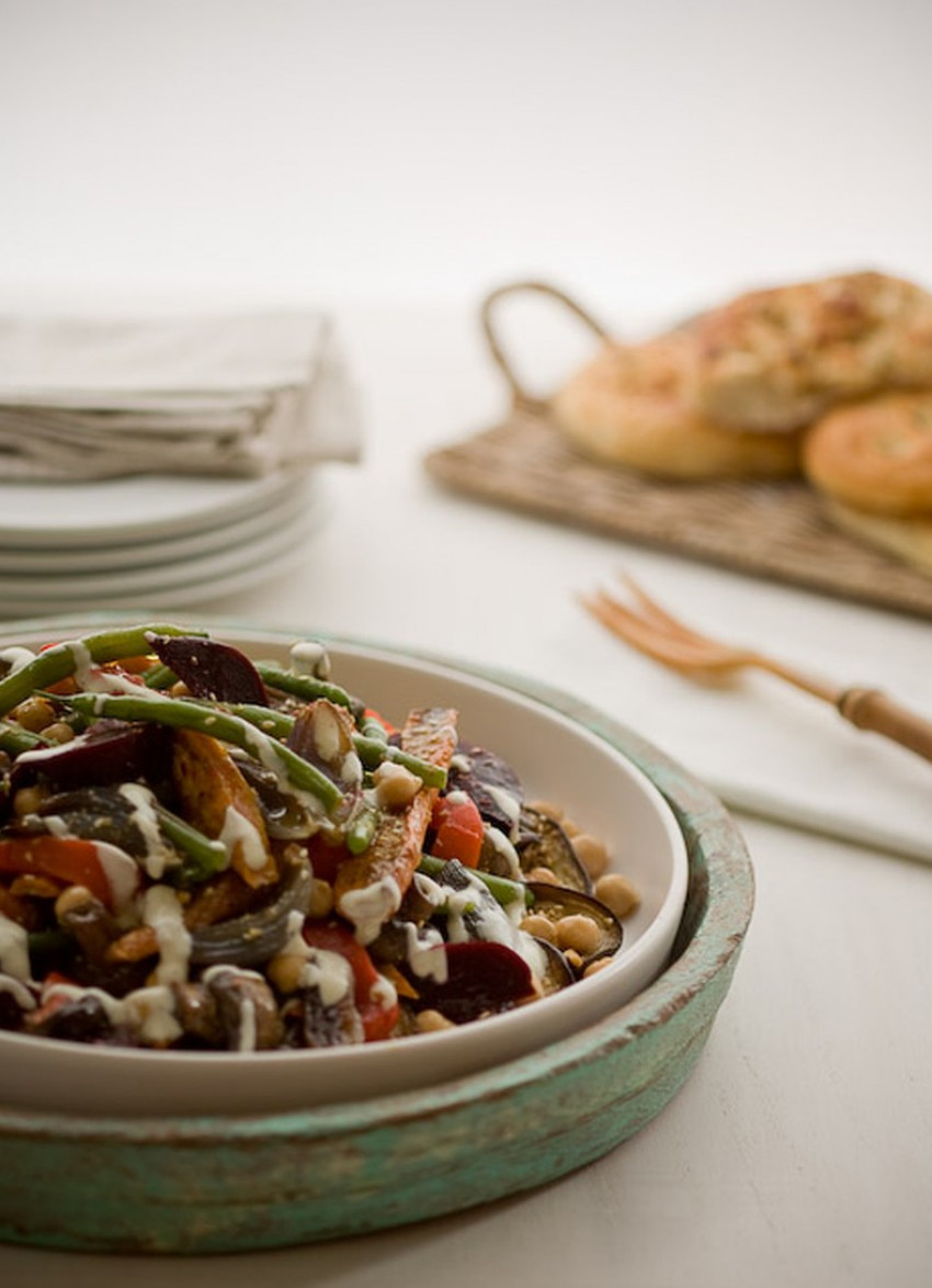 Roasted Vegetable and Dukkah Salad with Feta Dressing