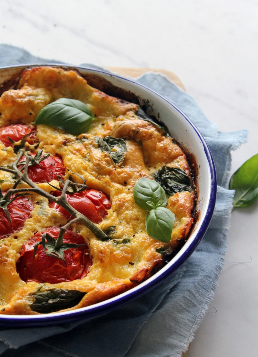 Crustless Quiche with Roasted Vine Tomatoes and Two Cheeses 