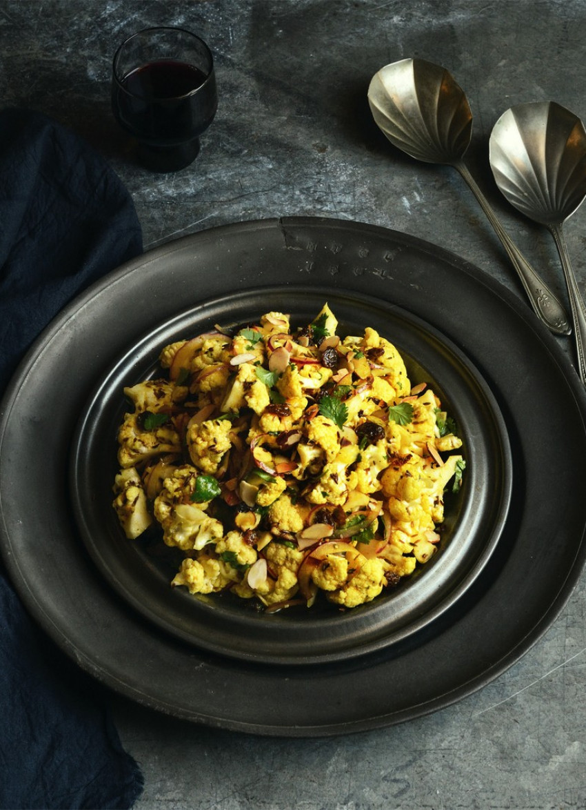 Raw Indian Spiced Cauliflower Salad with Coriander and Almonds