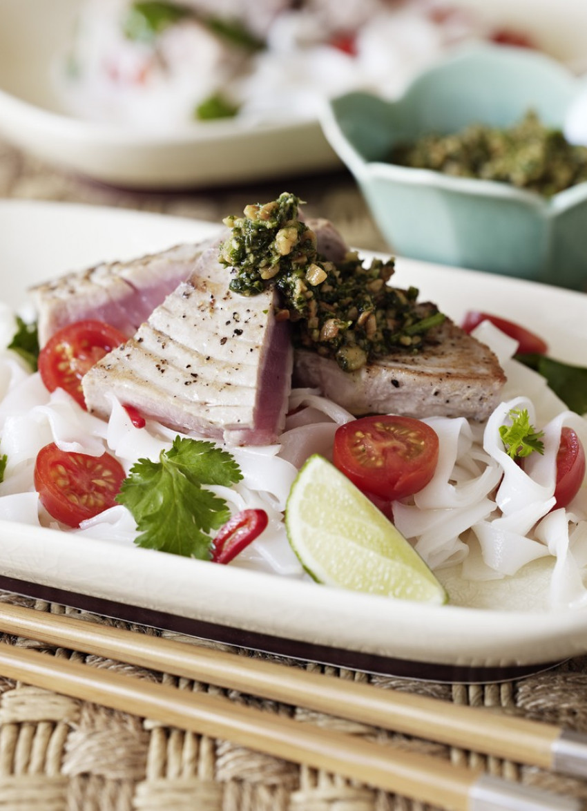 Tuna and Noodle Salad with Coriander and Cashew Nut Relish