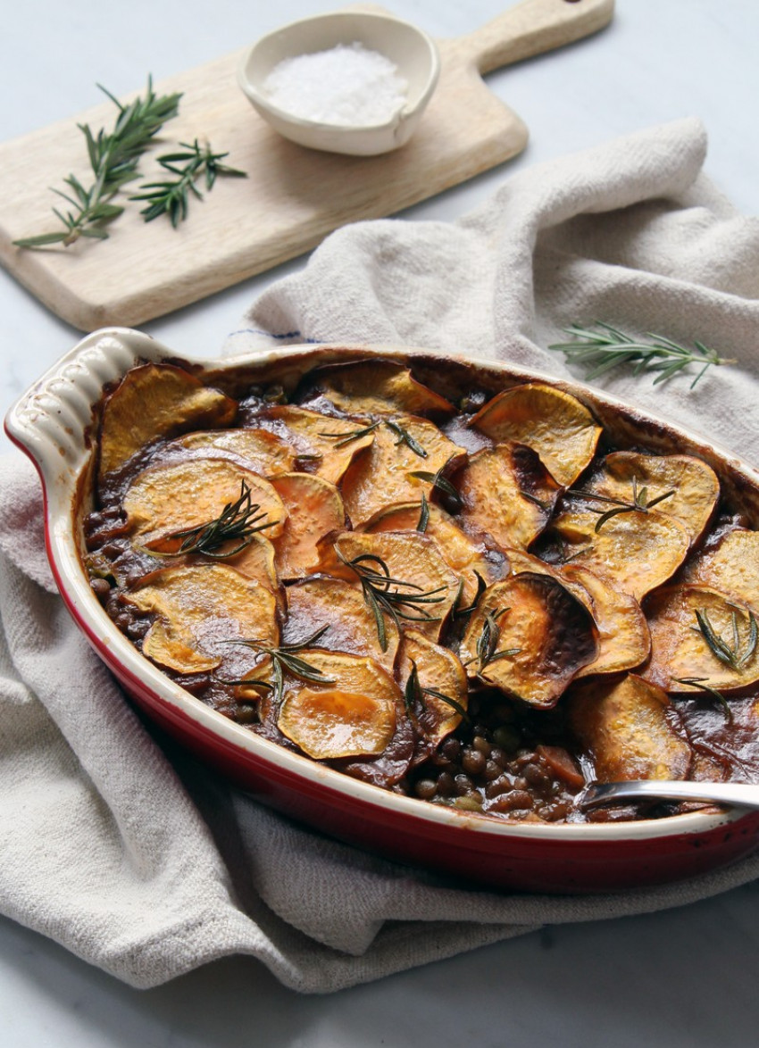 Kumara, Lentil and Mushroom Bake