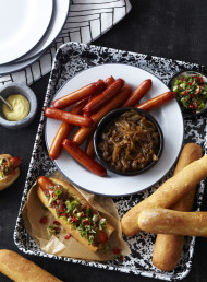 Hotdogs with Caraway and Pale Ale Onions
