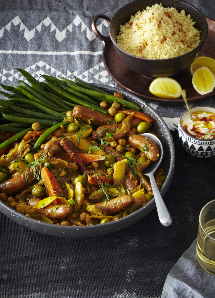 Merguez Sausage and Green Olive Tagine